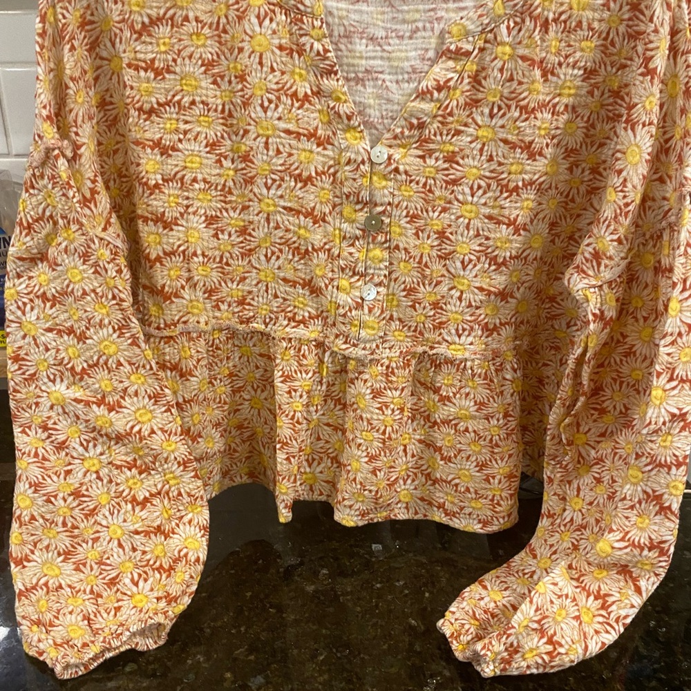 Simply Southern Orange and Yellow Floral Blouse
